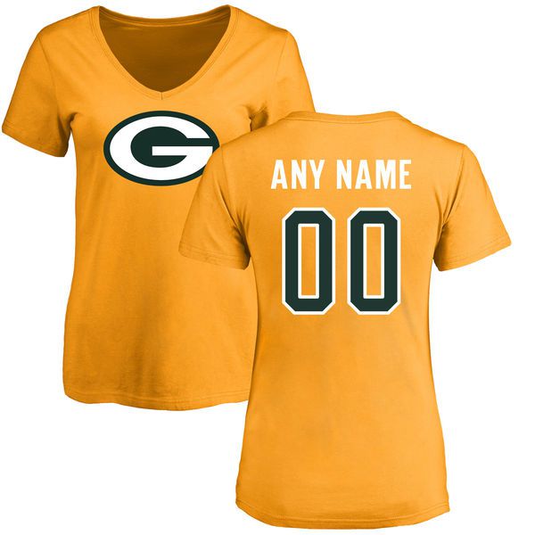 Women Green Bay Packers NFL Pro Line Gold Custom Name and Number Logo Slim Fit T-Shirt->nfl t-shirts->Sports Accessory